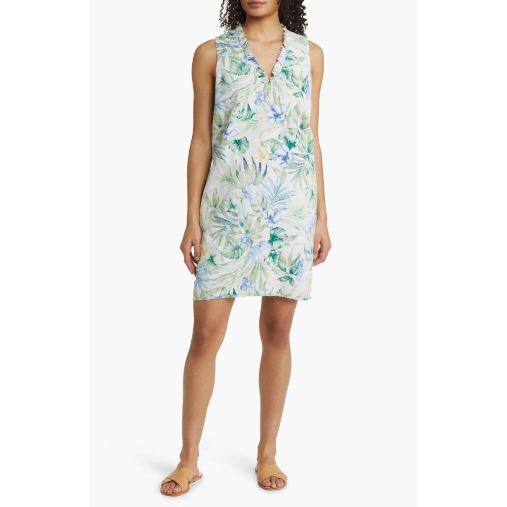 Tommy Bahama Shift Dress Womens M Linen Floral Sleeveless V-Neck Tropical